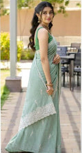 CHECKED SAREE WITH LACE