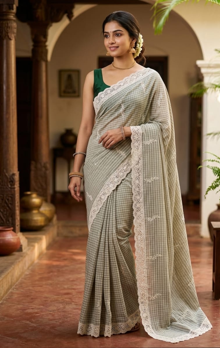 CHECKED SAREES WITH LACE