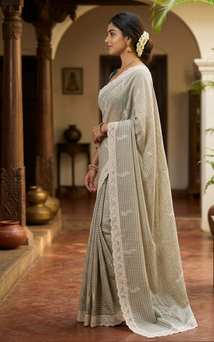 CHECKED SAREES WITH LACE