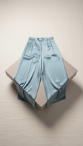 Mist Blue Silk Wide-Leg Trousers